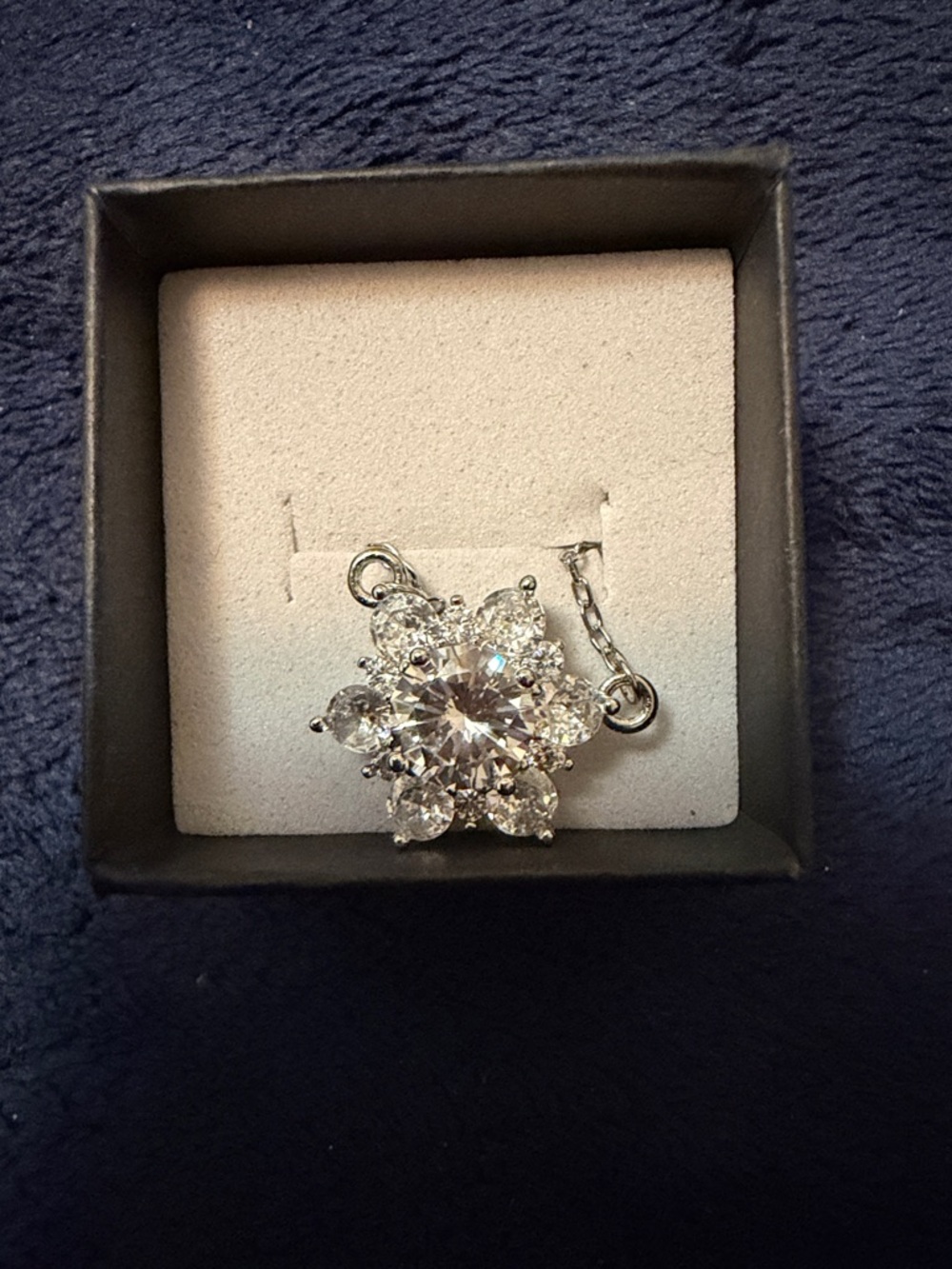 Silver Crystal Flower Pendant Necklace - White CZ Accent